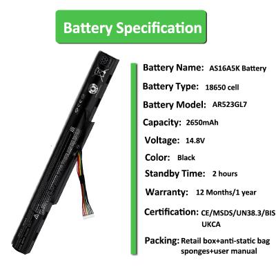 एसर E5 475G 573G E15 लैपटॉप के लिए AS16A5k बैटरी
